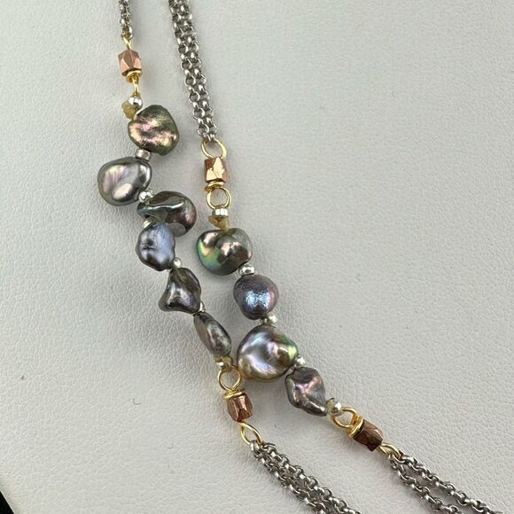 Nakamol Long Strand Chain Pearl Necklace Iridescent button and purple freshwater - Picture 4 of 7